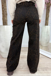 Leopard wide leg jeans Y3389 - Bruin