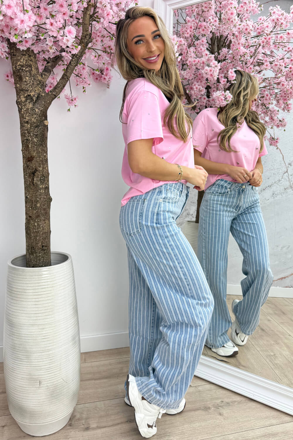 Silver hearts T-shirt - Lollypop roze