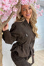 Veste en similicuir avec ceinture - Marron