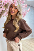 Pull coeurs dorés - Marron