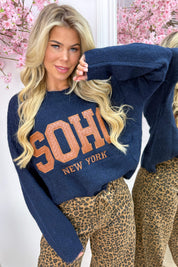 Woven soho knitted trui - Navy