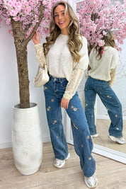 Lace sleeve trui - Beige