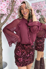 Bow ruffle topje - Bordeaux