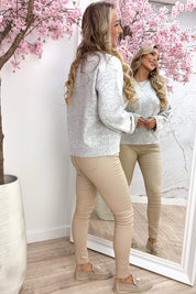 Tweed Pocket Paillet Sweater - Lt. gray