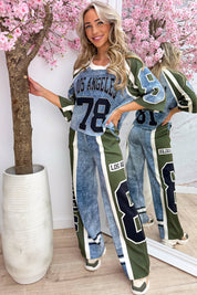 LA denim look comfy co-ord - Army