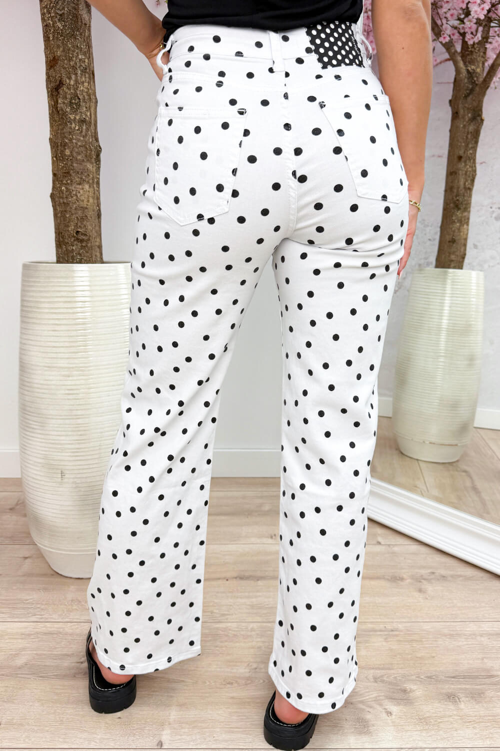 Polka dots chic wide leg jeans - Wit
