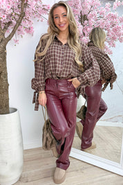 Checkered bow blouse - Bordeaux