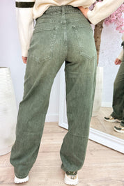 Fold over straight leg jeans - Army