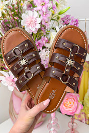 Maya leather look slipper - Bruin