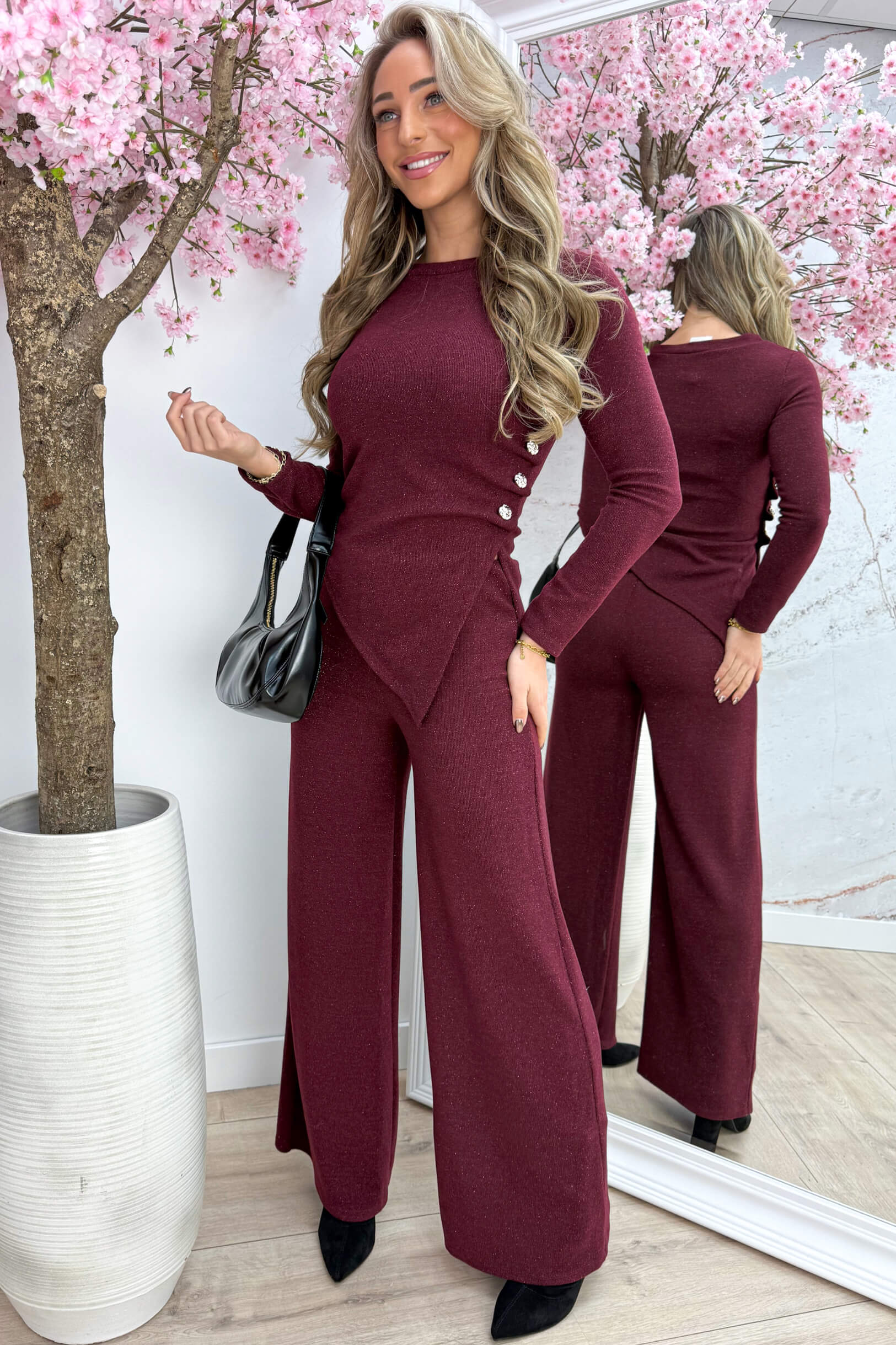 Glitter draped comfy co-ord - Bordeaux