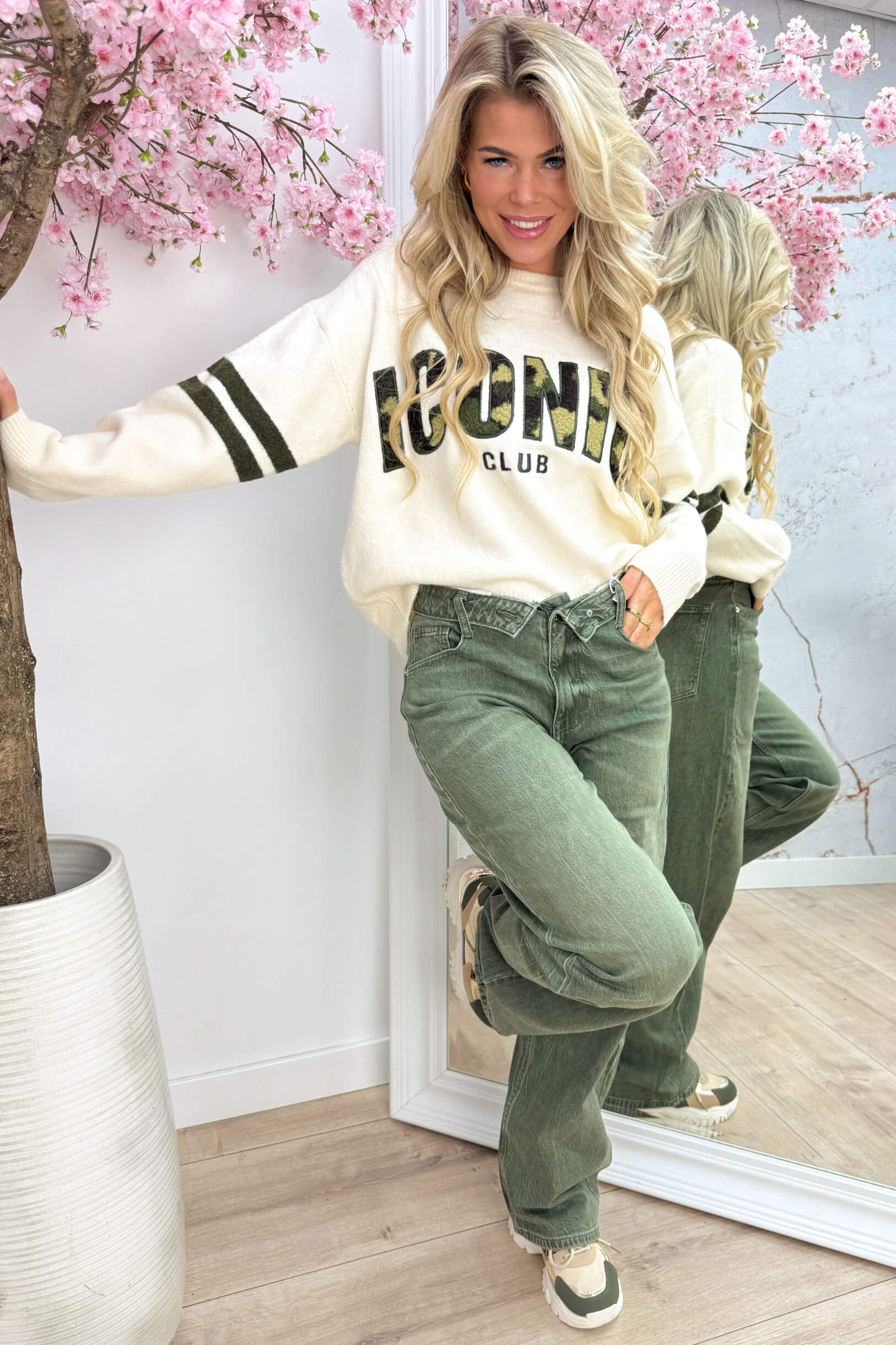 Fold over straight leg jeans - Army