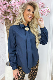 Golden broche blouse - Navy