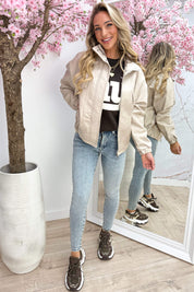 Oversized leather look jacket - Beige
