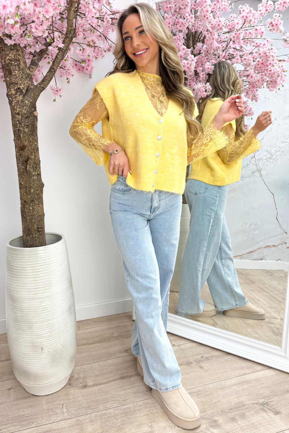 Layered lace topje - Geel