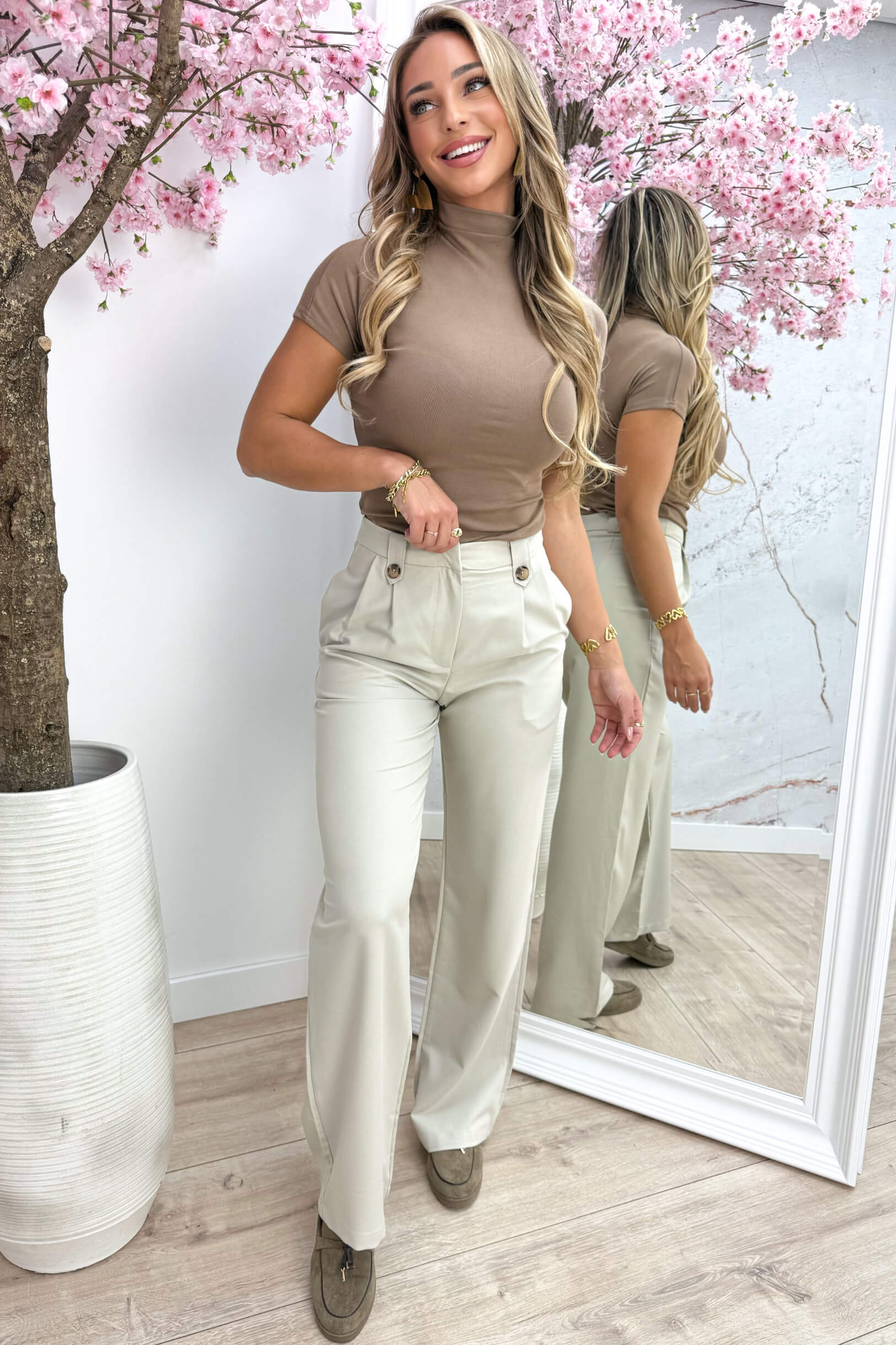 Basic button pantalon - Beige