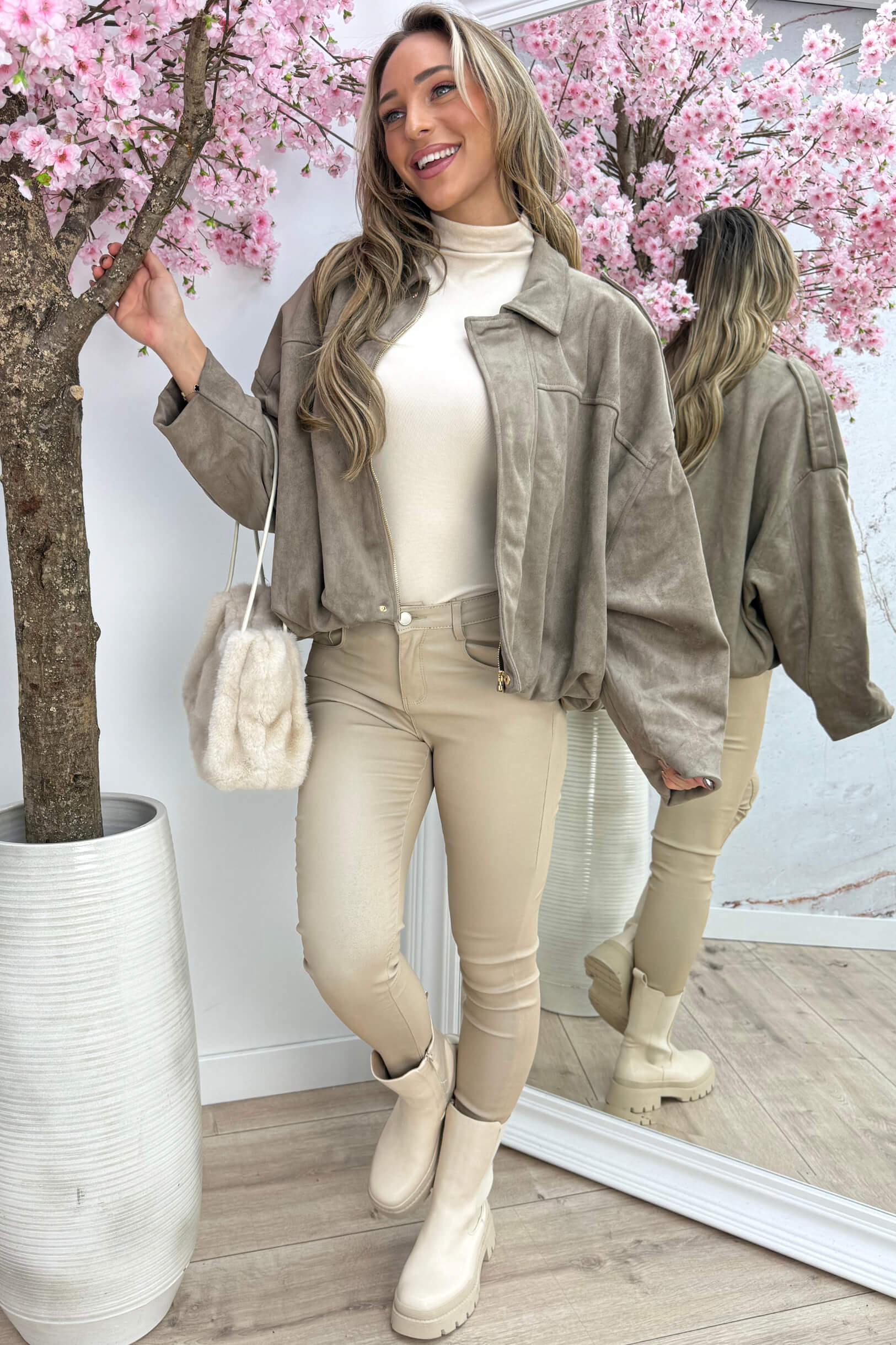 Autumn feelings suede look bomber - Taupe