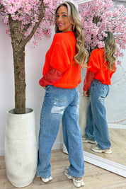 Lace sleeve trui - Oranje