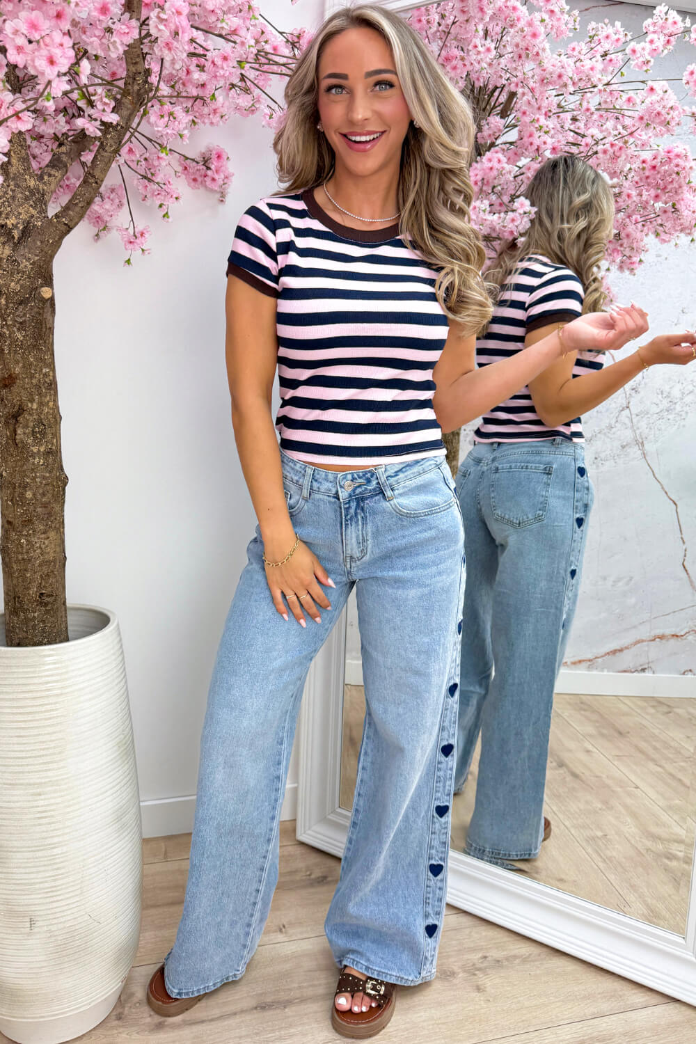 Color stripe topje - Navy