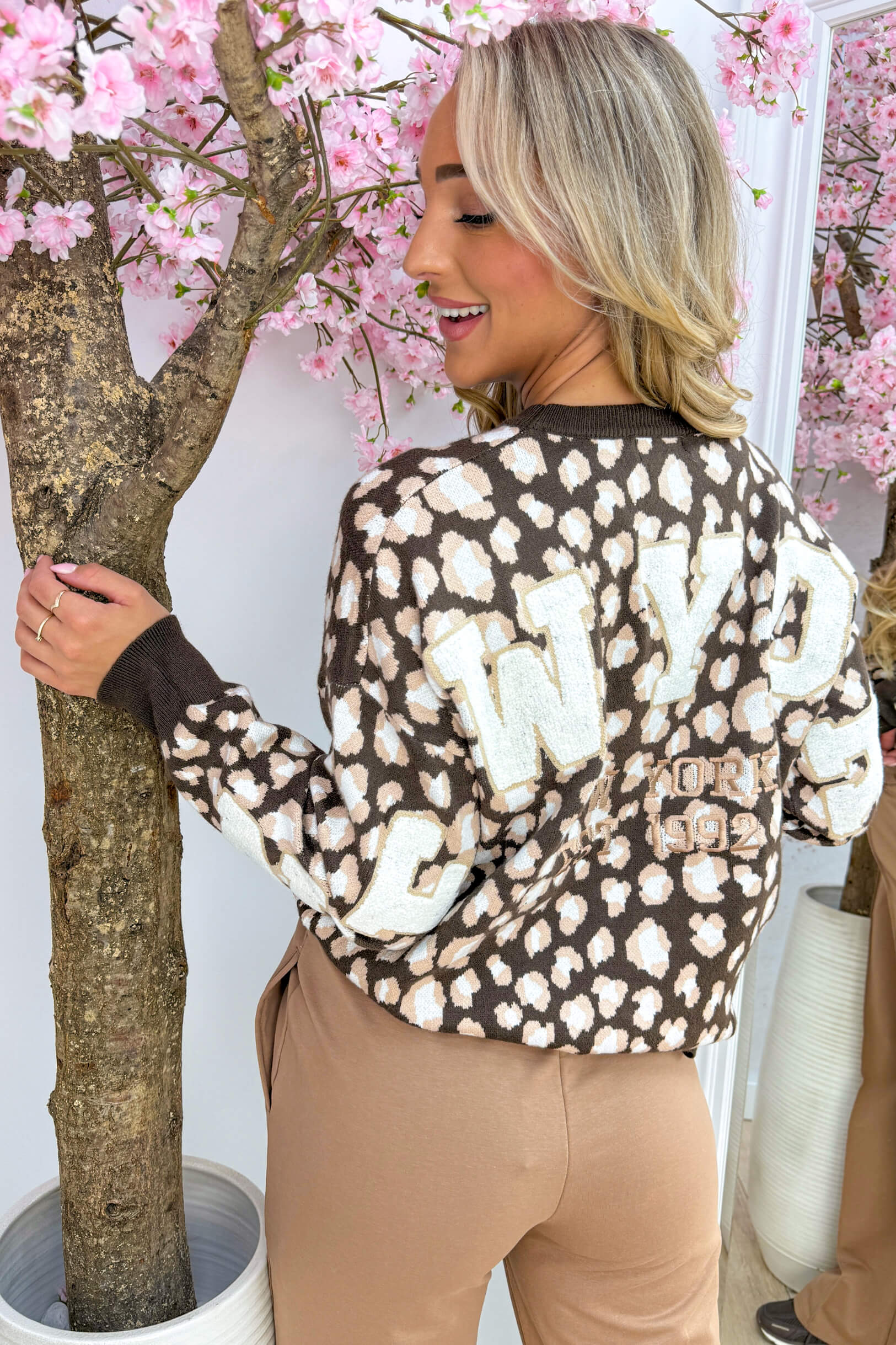 Leopard teddy NY trui - Bruin