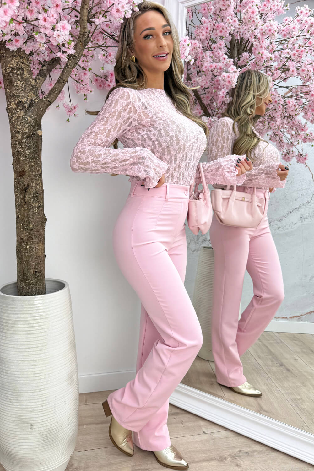 Flared lace topje - Roze