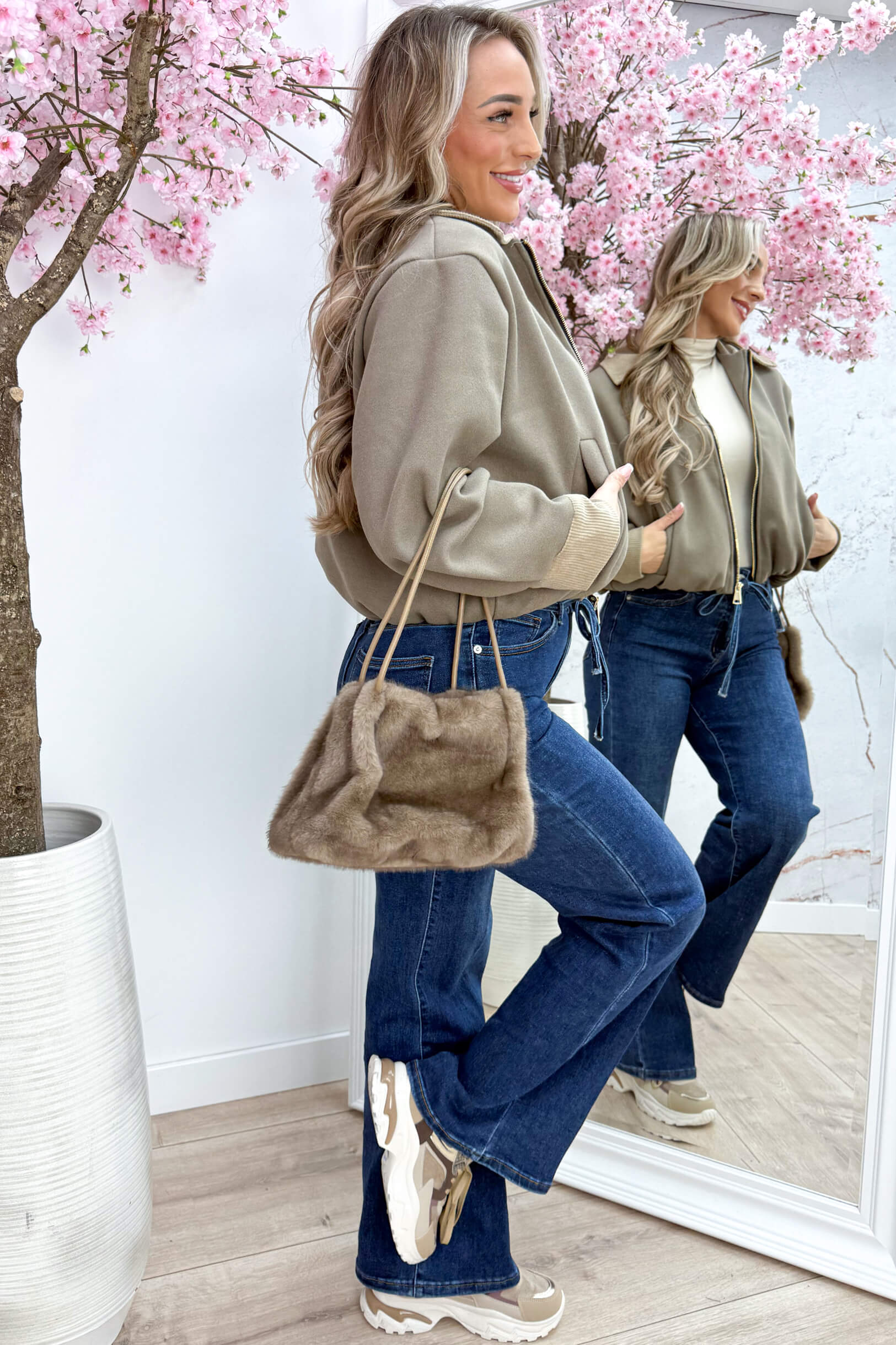 Corduroy vilt bomber - Taupe