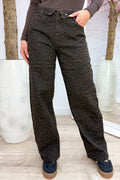 Fold over leopard straight leg jeans - Brown