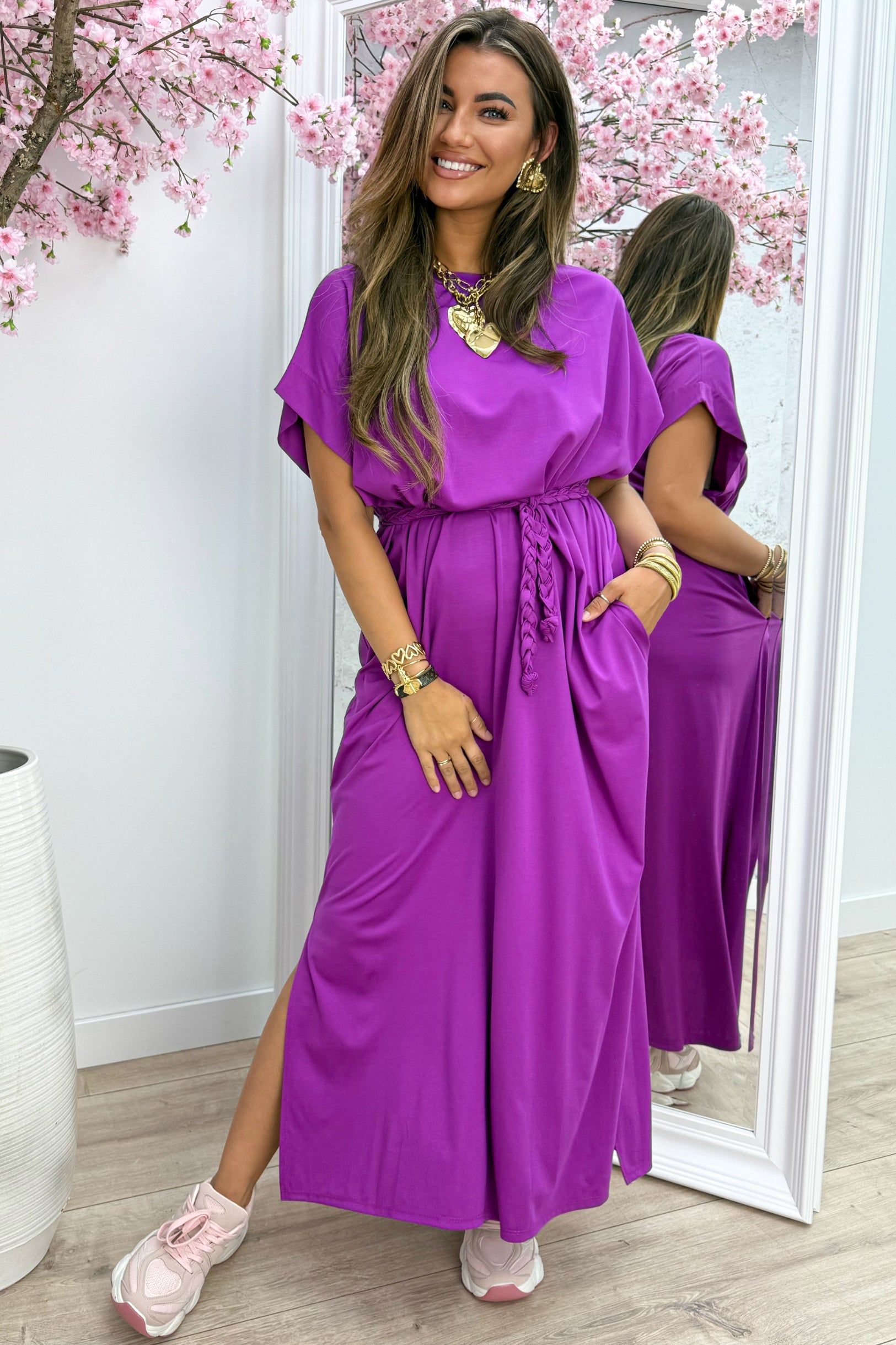 Robe divisée tressée ceinturée - Berry Purple