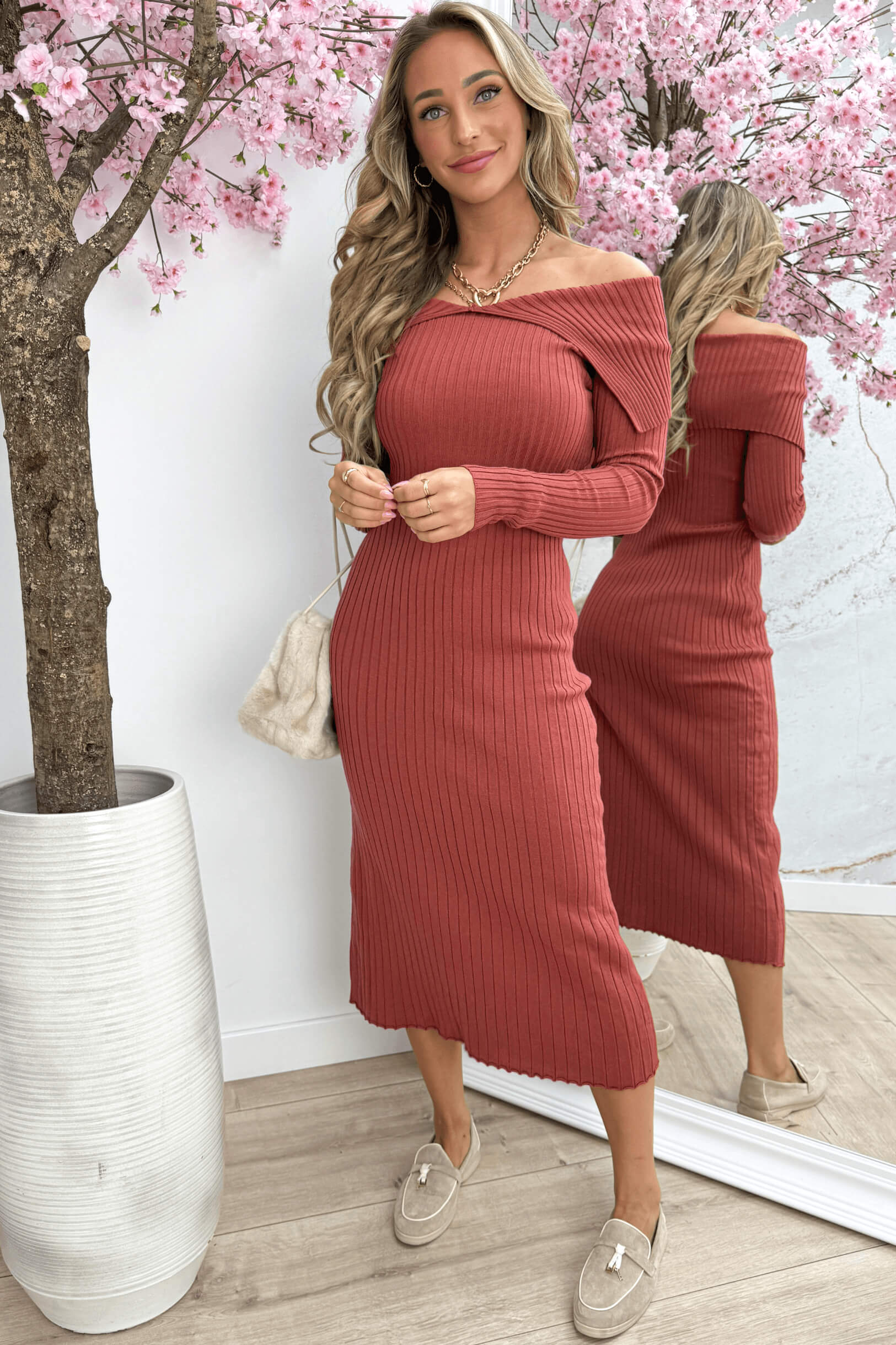 Daily ribbed dress - Terracotta