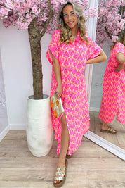 Seashell cotton maxi dress - Fuchsia