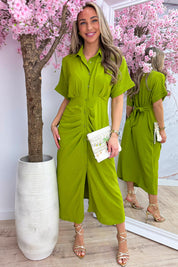 Draped bow dress - Olijf
