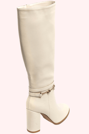 Leather look buckle heels - Beige