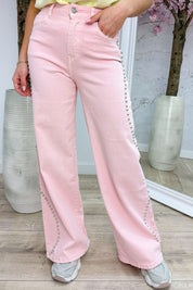 Wavy studs wide leg jeans - Roze