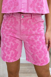 Stitched with love denim short - Lollypop roze