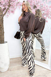Glossy gold button topje - Bruin