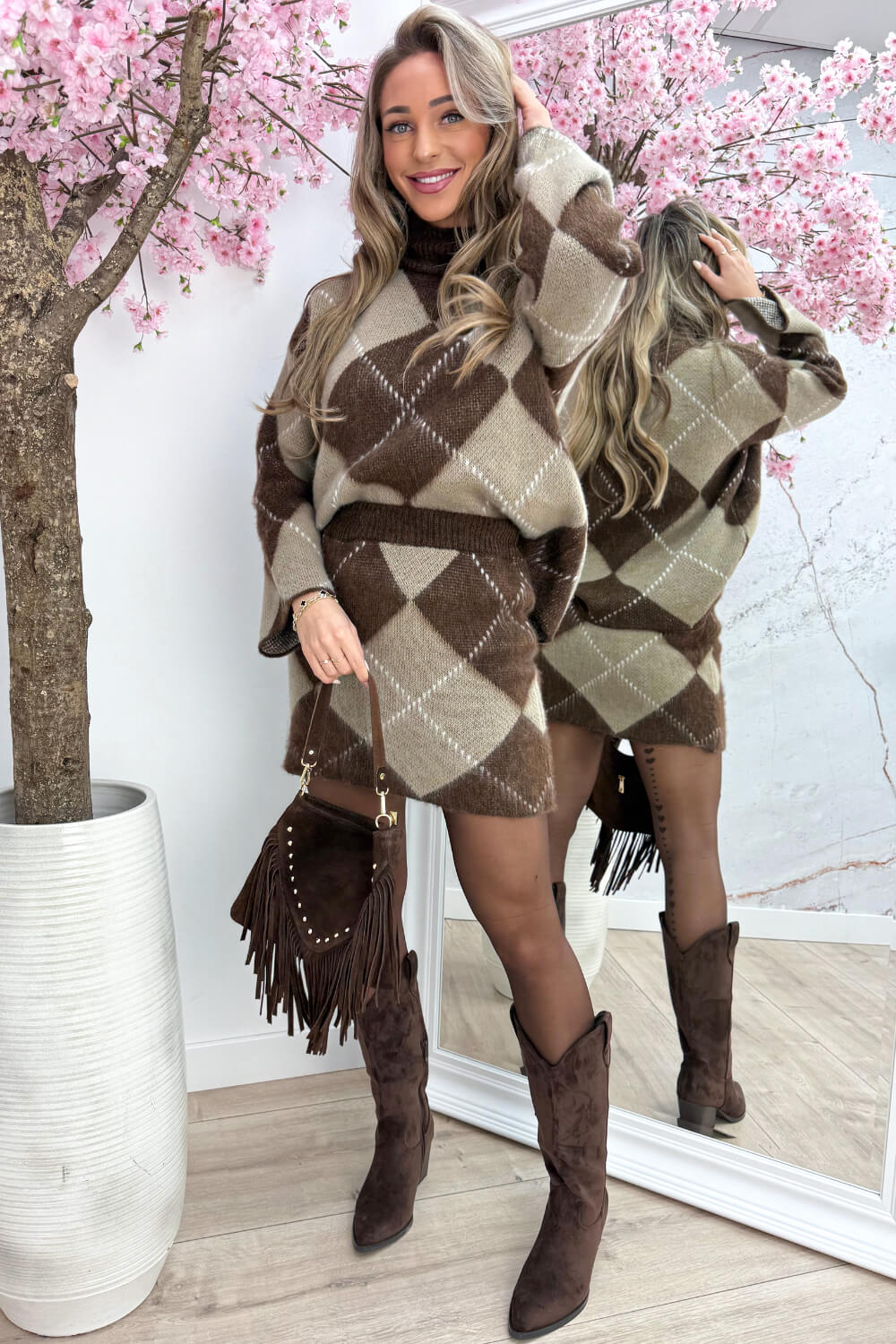 Cozy season checkered co-ord - Dk. taupe