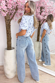 Heart stripe blouse - Sky blue