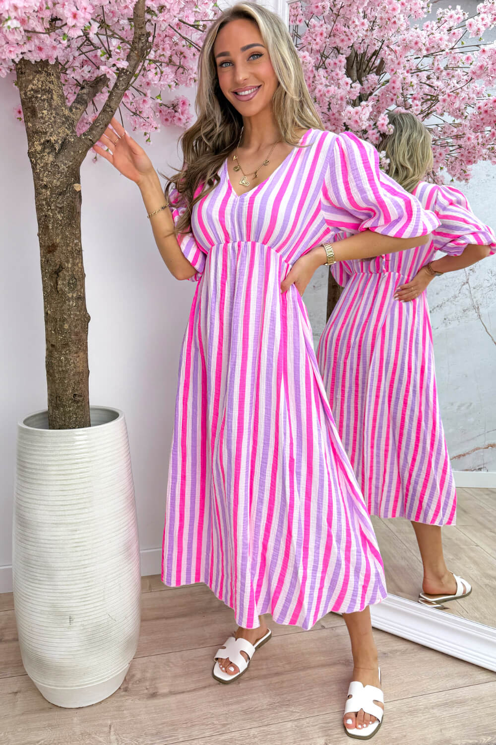 Sunny stripes cotton dress - Lila