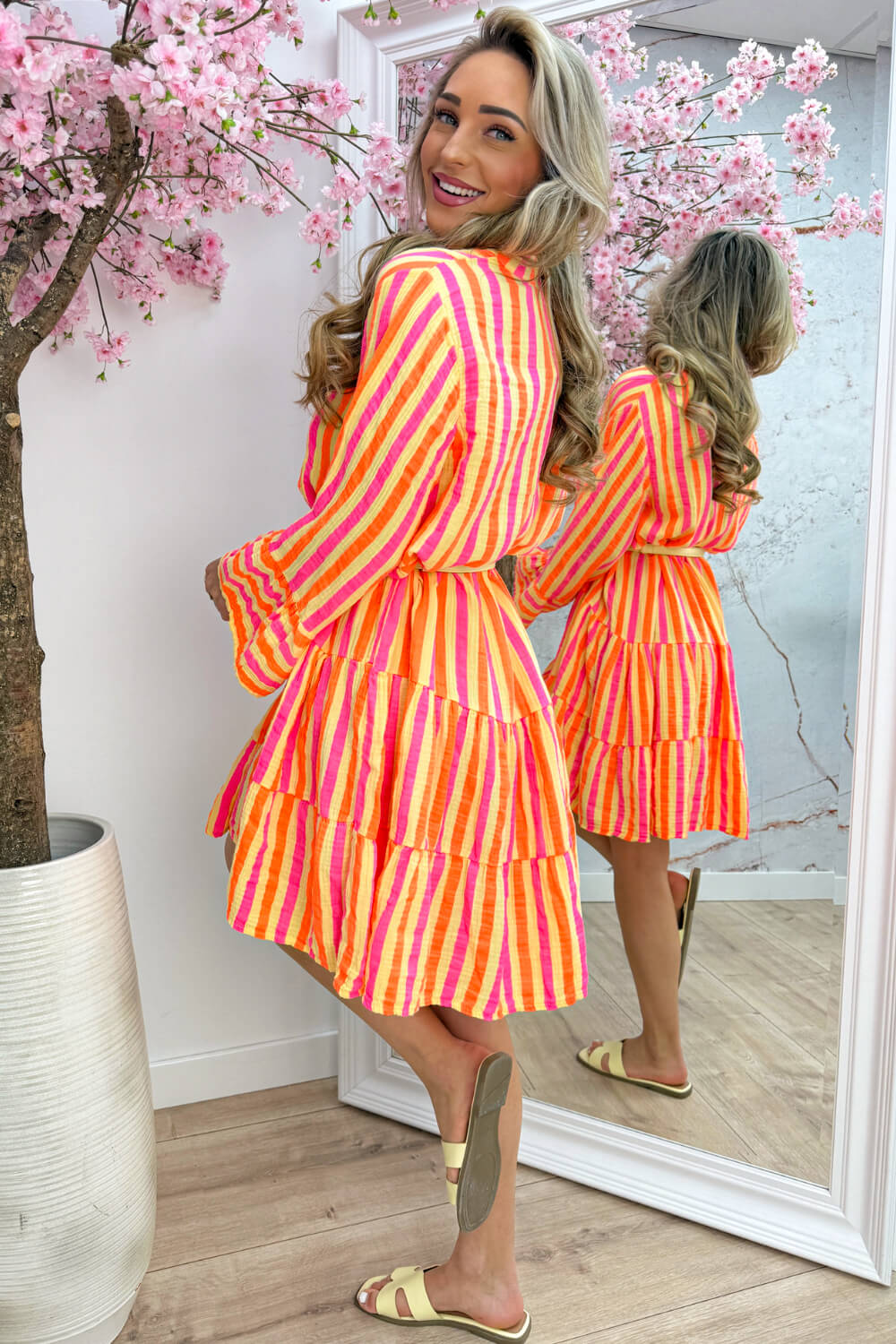 Sunny stripes cotton ibiza dress - Geel