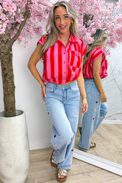 Famous cotton stripe blouse - Rood