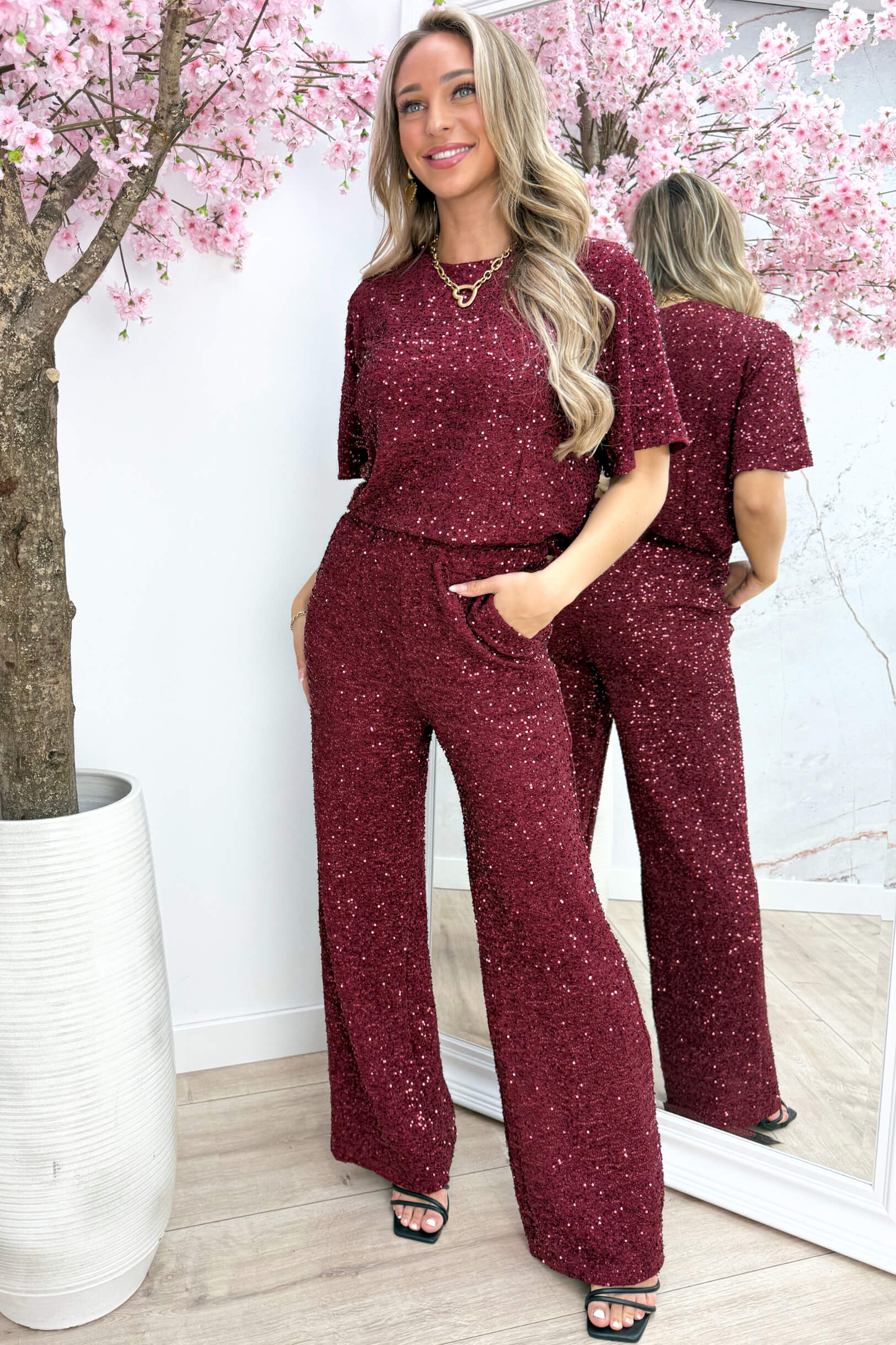 Lovely paillets topje - Bordeaux