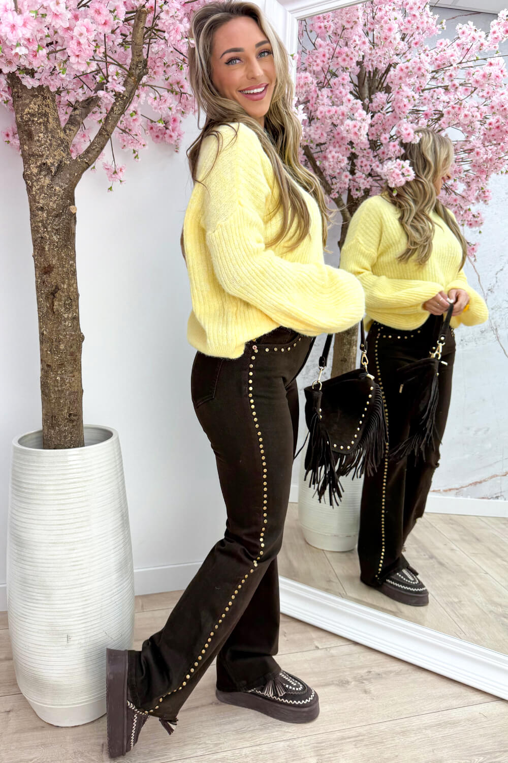 Balloon sleeve trui - Geel