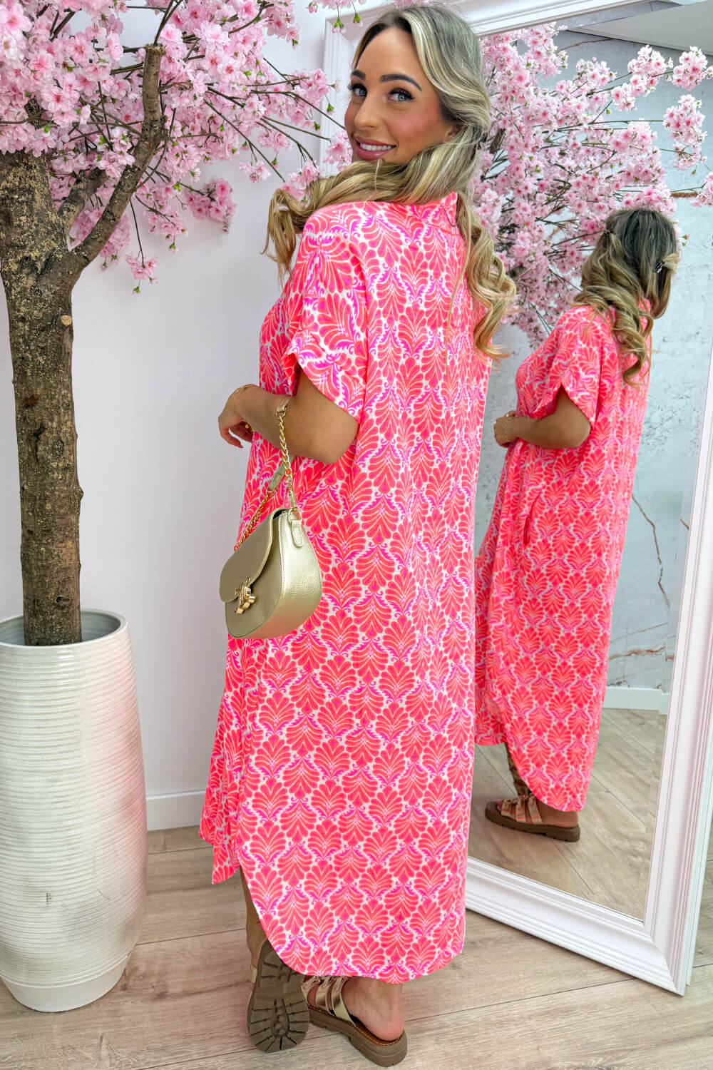 Seashell cotton maxi dress - Koraal
