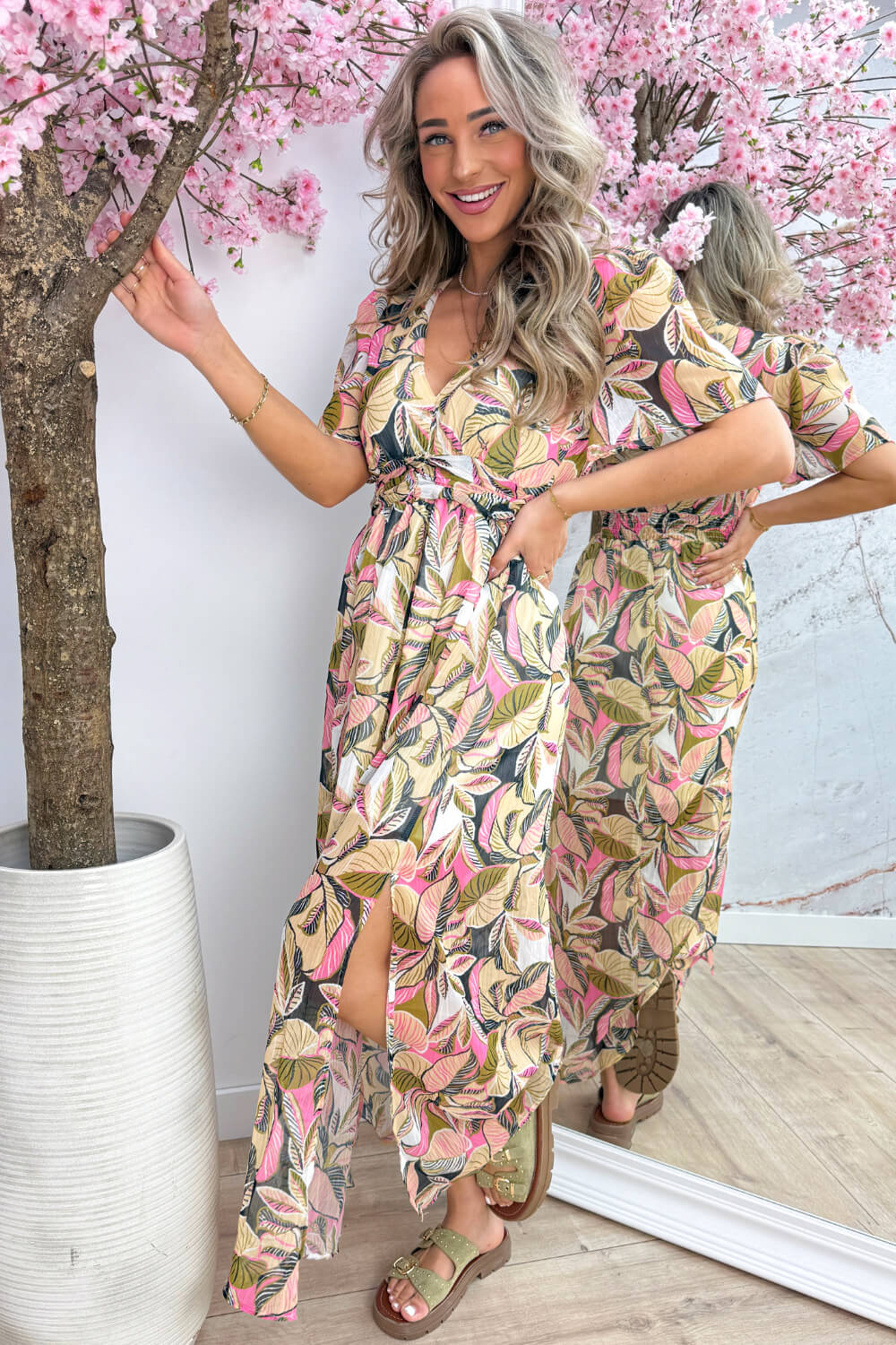 Bloom belle lurex maxi dress - Olijf