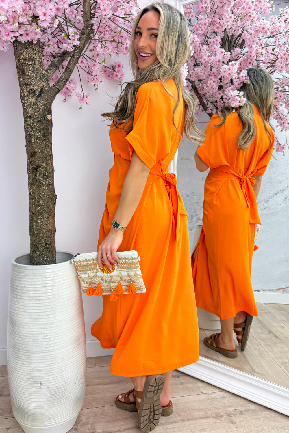 Draped bow dress - Oranje