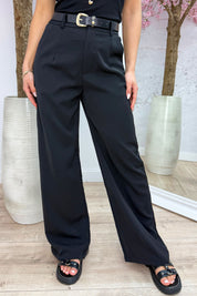 Belted pantalon (Incl. riem) - Zwart