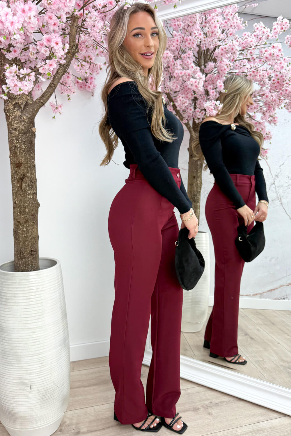 Day to night off shoulder topje - Zwart