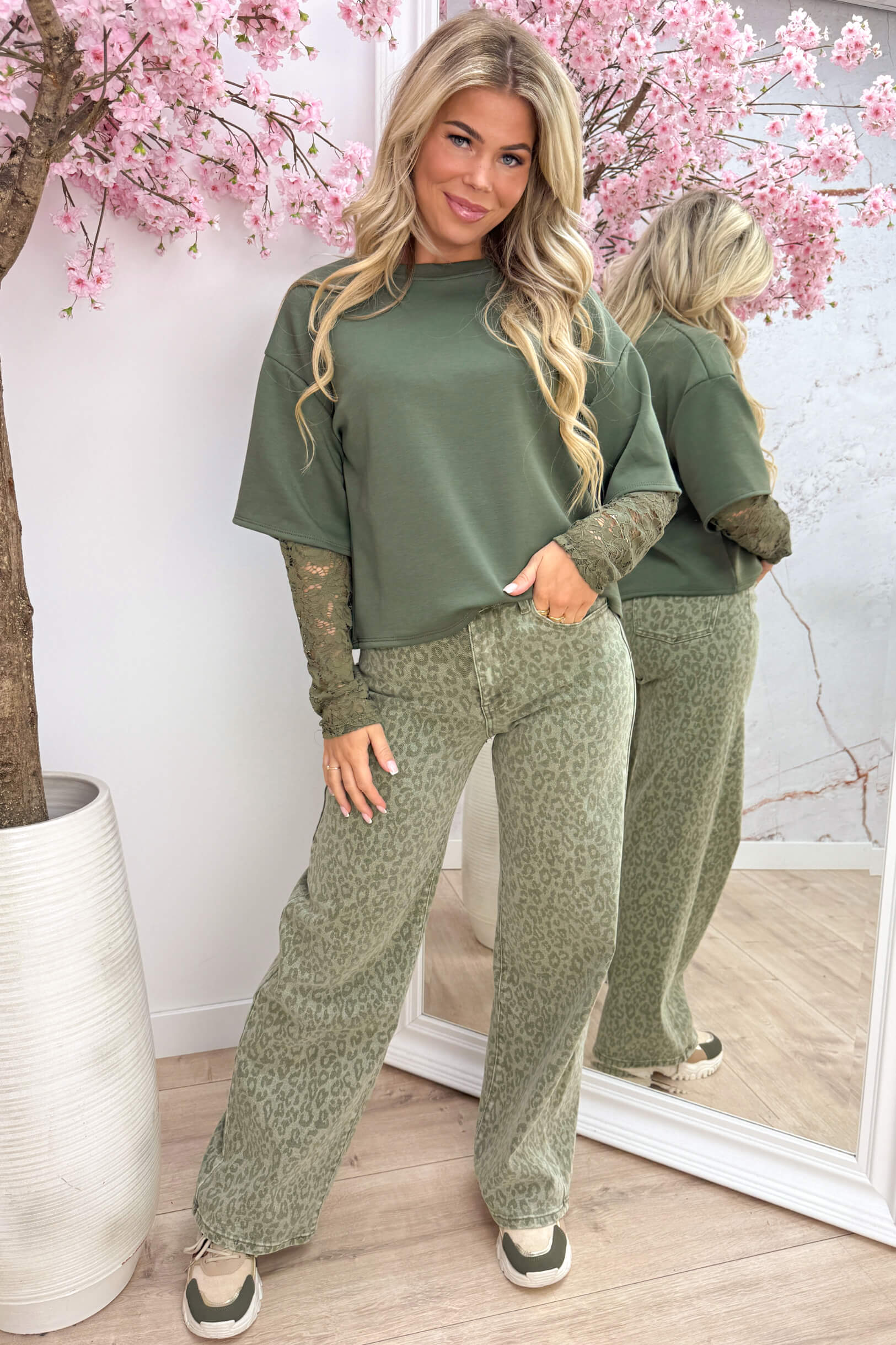 Lace crush topje - Army