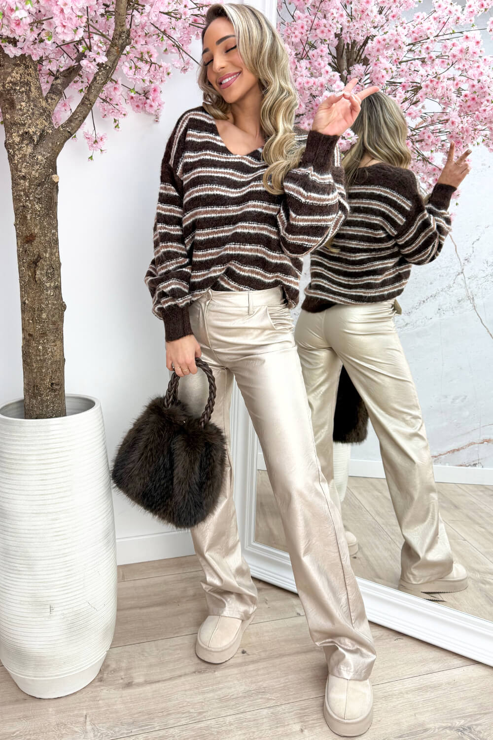 Winter nights stripe trui - Bruin