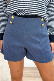 Gold button vilt short - Jeans blue