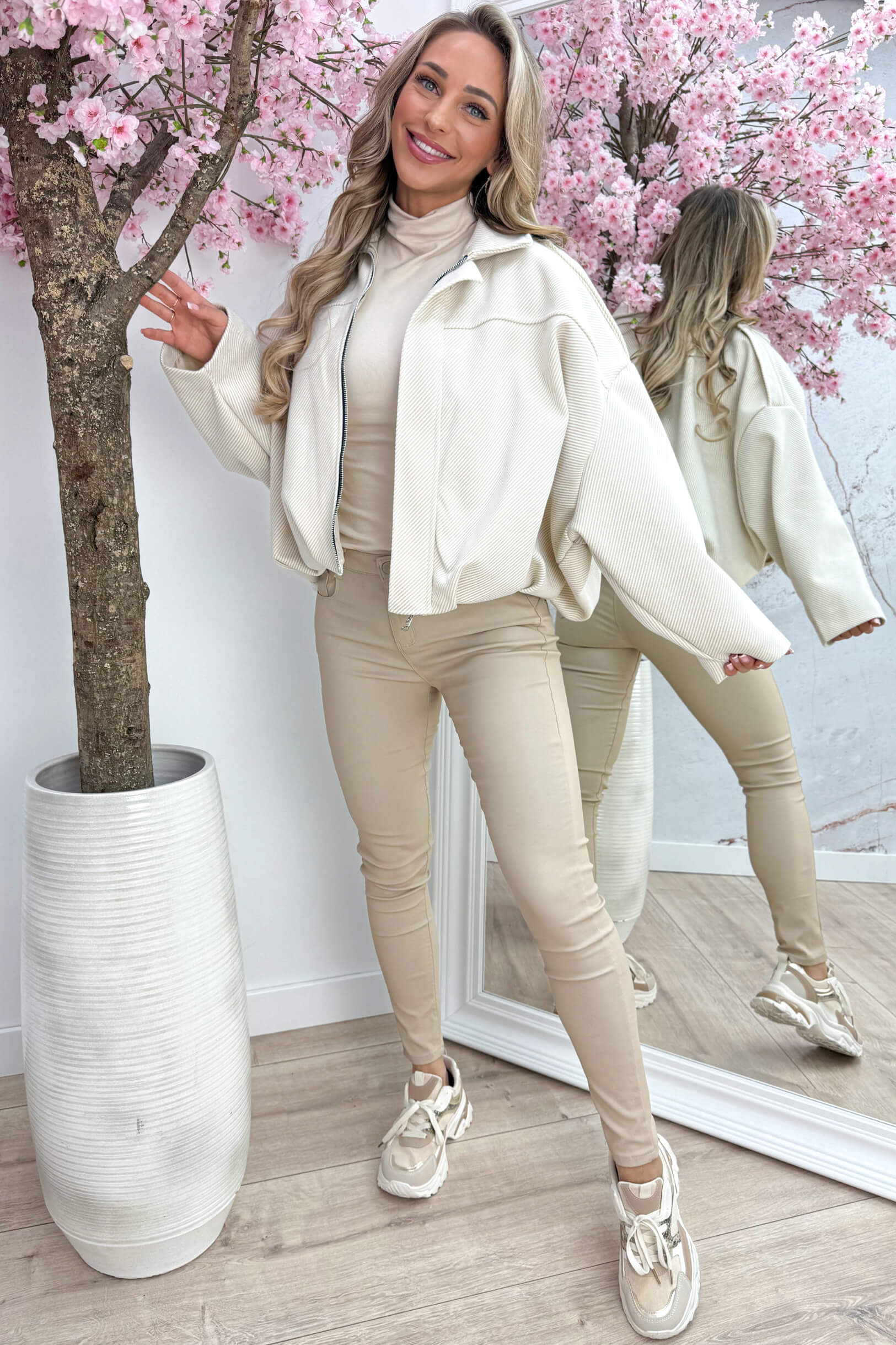 Soft striped bomber - Beige
